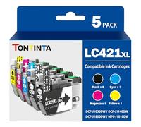 LC421XL LC-421XLVAL Cartuchos de Tinta Compatibles Alta Capacidad para Impresoras DCP-J1050DW MFC-J1010DW DCP-J1140DW DCP-J1800DW LC-421XLBK LC-421XLC LC-421XLM LC-421XLY (5 Paquetes, 2*BK/1*C M Y)