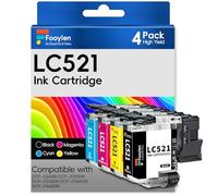 LC521 Cartucho de Tinta Compatible con Brother LC521 LC-521XL LC-521XLVAL Multipack para Brother DCP-J1260W DCP-J1310DW DCP-J1313DW DCP-J1360DW DCP-J1460DW Negro Amarillo Magenta Cian