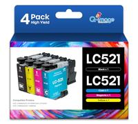 LC521 Cartuchos Compatible para Brother LC521VAL LC521 Cartucho de Tinta | Compatible para Brother DCP-J1260W Cartuchos, DCP-J1310DW, DCP-J1313DW, DCP-J1360DW, DCP-J1460DW Drucker (4-Paquetes)