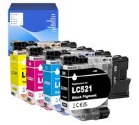 LC521 LC521VAL Cartucho de Tinta Compatible para Brother DCPJ1260W DCPJ1310DW DCPJ1313DW DCPJ1360DW DCPJ1460DW Impresora LC521BK LC521C LC-521M LC-521Y (4-Pack)