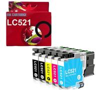 LC521 Pack 5 Cartuchos de Tinta Multicolor Compatible con Brother LC521BK LC521C LC521M LC521Y