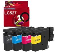 LC527 Pack 4 Cartuchos de Tinta pigmentada Multicolor Compatible con Brother LC527BK LC527C LC527M LC527Y