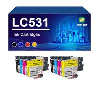 LC531 Cartuchos De Tinta Compatibles para Impresoras para Brother DCP-J1260W 1310DW J1360DW, 250/ 200 Páginas,LC531-2 Set