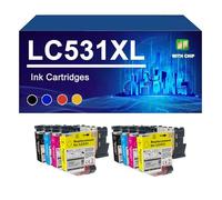 LC531XL Cartuchos De Tinta Compatibles para Impresoras para Brother DCP-J1260W 1310DW DCP-J1360DW De Hermano, Alto Rendimiento 500 Páginas,LC531XL-2 Set