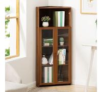 LCBDYLR Gabinete de Esquina, gabinete de Almacenamiento de Esquina Independiente con Puertas y estantes, Vitrina de Esquina para Sala de Estar, Dormitorio, Cocina Brown 4-Tier