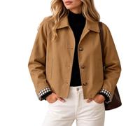 LCDIUDIU Abrigos Cortos Tipo Gabardina para Mujer Chaqueta de s Transición Un Solo Botón con Cuello Plegable Chaqueta de s Informales Manga Larga Cortavientos para Otoño Y Primavera