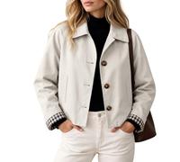 LCDIUDIU Abrigos Cortos Tipo Gabardina para Mujer Chaqueta de s Transición Un Solo Botón con Cuello Plegable Chaqueta de s Informales Manga Larga Cortavientos para Otoño Y Primavera