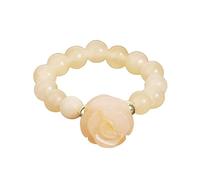 LCDIUDIU Anillo Apilable Elástico Con Cuentas De Piedra Natural De 5 Mm, Obsidiana Negra Reiki, Flores De Rosa, Cuentas Redondas, Gema Energética, Banda para El Pulgar, Joyería, Regalo para Novia