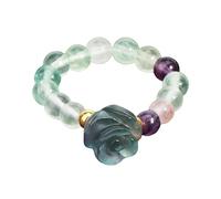 LCDIUDIU Anillo Apilable Elástico Con Cuentas De Piedra Natural De 5 Mm, Obsidiana Negra Reiki, Flores De Rosa, Cuentas Redondas, Gema Energética, Banda para El Pulgar, Joyería, Regalo para Novia