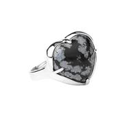 LCDIUDIU Anillo De Piedra En Forma De Corazón, Engaste De Plata, Obsidiana Negra, Anillos De Piedras Preciosas, Abierto, Ajustable, para Dedo, Banda para El Pulgar, Joyería, Regalo para Su Novia,