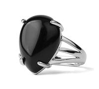 LCDIUDIU Anillo,Piedra De Obsidiana Natural En Forma De Gota Con Incrustaciones De Plata Anillo De Cola De Nudillo Abierto Ajustable Anillo De Junta De Dedo Joyería Para Mujeres Dama Niñas Boda Re