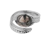 LCDIUDIU Anillos Abiertos De Piedra Natural para Mujer, Plata, Hoja Tallada, Engaste Redondo, Obsidiana Reiki, Gema Energética, Ajustable, para Dedo, Pulgar, Joyería, Novia, Esposa, Mamá, Regalo,
