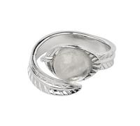 LCDIUDIU Anillos Abiertos De Piedra Natural para Mujer, Plata Tallada, Engaste De Hoja Redonda, Obsidiana Reiki, Gema Energética, Ajustable, Banda para El Pulgar, Joyería, Novia, Esposa, Mamá, Re