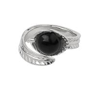 LCDIUDIU Anillos Abiertos De Piedra Natural para Mujer, Plata Tallada, Engaste De Hoja Redonda, Obsidiana Reiki, Gema Energética, Ajustable, para Dedo, Pulgar, Joyería, Novia, Esposa, Mamá, Regal