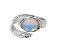 LCDIUDIU Anillos Abiertos De Piedra Natural para Mujer, Plata Tallada, Engaste De Hoja Redonda, Obsidiana Reiki, Gema Energética, Ajustable, Banda para El Pulgar, Joyería para Novia, Esposa, Mamá
