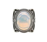 LCDIUDIU Anillos De Piedra De Forma Ovalada, Anillos De Piedra Preciosa De Obsidiana Negra De Engaste Ancho De Plata Vintage, Anillo De Dedo Ajustable Abierto, Banda para El Pulgar, Joyería Reiki,