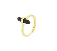 LCDIUDIU Anillos De Piedra Hexagonal para Hombres Y Mujeres, Ajuste De Oro, Piedra De Energía De Obsidiana Negra Natural, Círculo De Dedo Ajustable Abierto, Banda para El Pulgar, Joyería Gótica