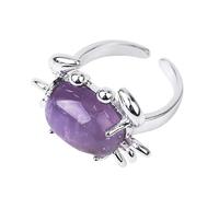 LCDIUDIU Anillos De Piedra Natural Con Forma De Cangrejo, Con Incrustaciones De Plata, De Color Marrón Arena, Con Preciosas, Abiertos, Ajustables, para El Dedo, para El Pulgar, Joyería Reiki, Bon