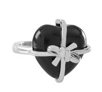 LCDIUDIU Anillos De Piedra Natural Con Forma De Corazón Y Pajarita, Con Incrustaciones De Plata, Jaspe Rojo, Anillos Preciosas, Banda para El Pulgar, Ajustable Y Abierta, Joyería Reiki, Regalo p