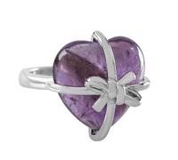 LCDIUDIU Anillos De Piedra Natural Con Forma De Corazón Y Pajarita, Con Incrustaciones De Plata, Jaspe Rojo, Anillos Preciosas, Banda para El Pulgar, Ajustable Y Abierta, Joyería Reiki, Regalo p