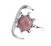 LCDIUDIU Anillos De Piedra Natural Con Forma De Sol Y Luna, Incrustaciones De Plata, Circonita Redonda, Energía, Piedra De Ojo De Tigre, Anillos Preciosas, Círculo De Dedo Ajustable Abierto, Ban