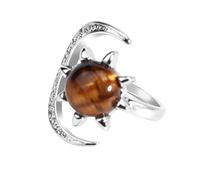 LCDIUDIU Anillos De Piedra Natural Con Forma De Sol Y Luna, Incrustaciones De Plata, Circonita Redonda, Energía, Piedra De Ojo De Tigre, Anillos Preciosas, Círculo De Dedo Ajustable Abierto, Ban