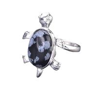 LCDIUDIU Anillos De Piedra Natural Con Forma De Tortuga Marina, Anillos Preciosas De Sodalita Con Incrustaciones De Plata, Anillo Ajustable Abierto para El Dedo, Banda para El Pulgar, Joyería Rei