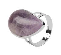 LCDIUDIU Anillos De Piedra Natural para Mujer, Plata, Engaste De Gota De Agua, Reiki, Obsidiana Negra, Gema Energética, Ajustable, Banda para El Pulgar, Joyería, Regalo para Novia, Esposa, Mamá,
