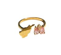 LCDIUDIU Anillos Mujer Plata 925,Anillo De Mapa para Mujer, Chapado En Oro De 14 Quilates, Circonita Cúbica Rosa, Diseño Étnico, Geografía, Mapa Del País, Banda para Dedo Abierta, Joyería De R
