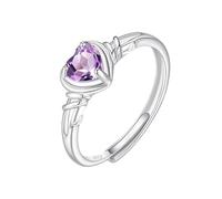 LCDIUDIU Anillos Mujer Plata Ajustables,Anillo De Compromiso Solitario De Topacio Rubí Natural En Forma De Corazón para Mujer, Banda Infinita Ajustable, Alianza De Boda para Aniversario, Amatista