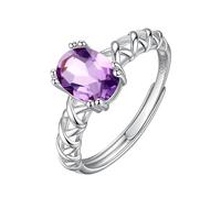 LCDIUDIU Anillos Mujer Plata Ajustables,Anillo Zafiro Con Piedra Preciosa Natural De Corte Ovalado para Mujer, Banda Cruzada Con Giro De Piedra Natal De Plata, Banda Ajustable para Compromiso De Bod