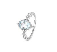 LCDIUDIU Anillos Mujer Plata Ajustables,Anillos De Compromiso Con Halo De Corte Ovalado para Mujer, Aguamarina Genuina Natural, Banda Infinita, Alianza De Boda Ajustable para Ella Con Caja De Madera