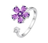 LCDIUDIU Anillos Mujer Plata De Ley 925,Anillo Giratorio De Margaritas Con Piedras Preciosas Naturales para Mujeres Y Niñas, Banda Ajustable para El Estado Ánimo, Amatista, para Aliviar La Ansieda