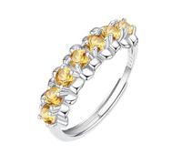 LCDIUDIU Anillos Mujer Plata De Ley,Anillo De Media Eternidad De Topacio Citrino Rubí Natural para Mujer, Banda Piedras Preciosas De Corte Redondo Brillante, Banda Promesa De Boda De Diamante Simul
