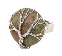 LCDIUDIU Anillos Redondos De Piedra Natural, Alambre De Plata Envuelto Árbol De La Vida Piedra Redonda Anillos Preciosas Abierto Ajustable Dedo Círculo Pulgar Banda Reiki Joyería Regalo para Su