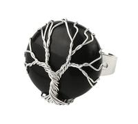 LCDIUDIU Anillos Redondos De Piedra Natural, Alambre Plateado Envuelto Árbol De La Vida Piedra Redonda Anillos Preciosas Abierto Ajustable Dedo Círculo Pulgar Banda Reiki Joyería Regalo para Su