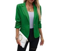 LCDIUDIU Blazer Abierto para Mujer, Manga 3/4 Fruncida, Solapa con Muesca, Ligero, Informal, Verano, Ajustado, Corto, Uso Diario, Oficina, Fiesta, Verde, XS