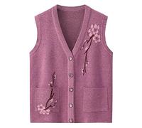 LCDIUDIU Cárdigan De Punto Cálido para Mediana Edad Y Personas Mayores Suéteres Chaleco Sin Mangas,Anciana Casual Púrpura Top Cárdigan De Punto para Abuela Chaqueta De Abrigo Mujer Primavera OT