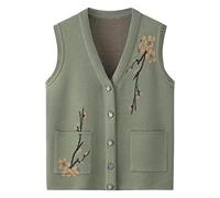 LCDIUDIU Cárdigan De Punto Cálido para Mediana Edad Y Personas Mayores Suéteres Chaleco Sin Mangas,Anciana Casual Verde Top Cárdigan De Punto para Abuela Abrigo Chaqueta Mujer Primavera Otoño C
