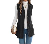 LCDIUDIU Chaleco Largo Sin Mangas De Pana para Mujer, Chaqueta De Traje Cruzada Con Solapa Negra, Otoño Invierno, Informal, Elegante, Ajustado, Prendas De Vestir, Blazer Vintage, Chaleco Negro L