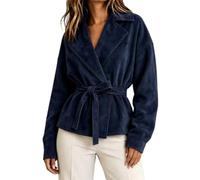 LCDIUDIU Chaqueta de Corta Tipo Gabardina Ante Sintético para Mujer con Cinturón Chaqueta de Transición Informal Vintage con Solapa con Muesca Y Frente Abierto. Abrigo Cuero.