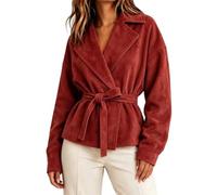 LCDIUDIU Chaqueta de Corta Tipo Gabardina Ante Sintético para Mujer con Cinturón Chaqueta de Transición Informal Vintage con Solapa con Muesca Y Frente Abierto. Abrigo Cuero.