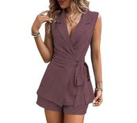 LCDIUDIU Conjuntos de Dos Piezas para Mujer Elegantes: Blazer Sin Mangas con Cinturón Y Top Tipo Chaleco, Shorts Talle Alto, Conjuntos Casuales Verano para El Trabajo, La Oficina, Vacaciones Diari