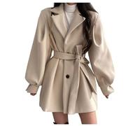 LCDIUDIU Gabardina Recortada con Cinturón Y Mezcla De Lana para Mujer,Color Beige,Solapa con Muesca,Chaquetas De Manga Larga Abullonada,Moda Informal,Prendas De Vestir con Bolsillo,M