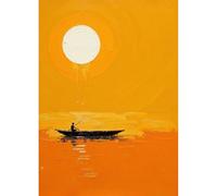 LCDIUDIU Lienzo De Pared Pintado A Mano, Pintura Al Óleo De Paisaje Abstracto, Textura Naranja, Amanecer, Mar, Barco, Textura Moderna, Obra De Arte Sin Marco para Sala De Estar, Dormitorio, Oficina