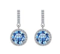 LCDIUDIU Pendientes Colgantes Grandes De Plata De Ley 925, Barra De Circonita Colgante Morada, Piedra Preciosa De Corte Redondo, Pendientes Tachuelas Hipoalergénicos con Piedra Nacimiento, Joyería