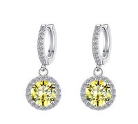 LCDIUDIU Pendientes De Aro Plata De Ley 925, Círculo Colgante Circonita Redonda 6,5 Mm con Corte Colgante, Pendientes con Bisagra Hipoalergénicos, Gema Piedra Nacimiento, Joyería, Regalo para B