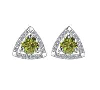 LCDIUDIU Pendientes De Plata De Ley 925 con Forma Triángulo Hueco con Incrustaciones Circonitas Rojas Redondas 5 Mm, Hipoalergénicas, Piedra Nacimiento, Regalo para Mujer, Esposa, Mamá, Color Ver