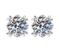 LCDIUDIU Pendientes De Plata De Ley 925 con Incrustaciones Copos De Nieve Redondos 5 Mm Circonitas Transparentes, Hipoalergénicos, Piedra Nacimiento, Regalo Navidad para Esposa Y Mamá.