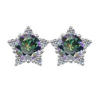 LCDIUDIU Pendientes Plata para Mujer, Tachuelas Plata De Ley 925, con Incrustaciones En Forma De Estrellas, Corte Redondo, Circonitas Hipoalergénicas, Gemas Piedra Nacimiento, Joyería, Regalo para